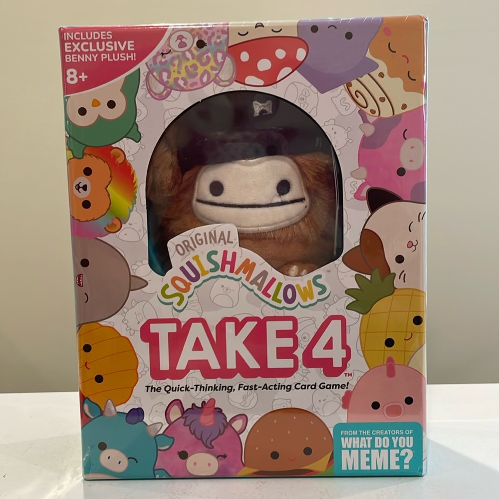 New Benny the Bigfoot Squishmallow included with TAKE 4 WHAT DO YOU MEME Game